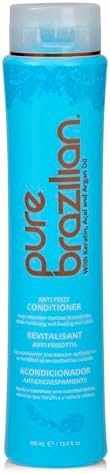 Pure Brazilian Anti-Frizz Daily Conditioner with Keratin & Acai, Smoothing & Strengthening for Shinier, Frizz-Free Hair, 13.5 Oz
