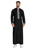 Oxdrala Adult Muslim Thobe Robe Mens Standing Collar Kaftan Robe (black, L)