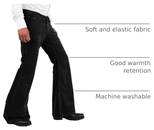 Image of Men's Corduroy Vintage Bell Bottom Pants 70s,Disco Stretchy Flared Pants Fit 60s 70s Outfits for Men,Mens Bell Bottom Jeans.