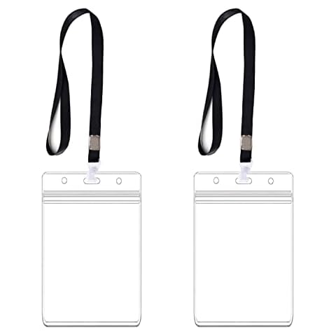 2Pcs Clear Plastic Vertical Name Tag Badge, Waterproof ID Card Holders with Lanyard Cover