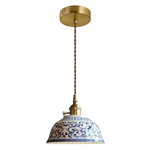 Suspension en céramique bleu et blanc vintage pour îlot de cuisine