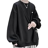 [アスペルシオ] クルーネック おしゃれトレーナー ワンポイント ロゴデザイン 襟なし プルオーバー メンズ ストリート系 長袖 丸首 トップス スウェットカジュアル 秋冬 スポーツ アウトドア 暖かい あったか 着やすい 柔らかい 着心地 ヒップホップ モード系 ダンスウェア スエット 通学 通勤 長袖冬 ファッション プルオーバーメンズ ストリート 長袖トレーナー コーデ (L) ブラック