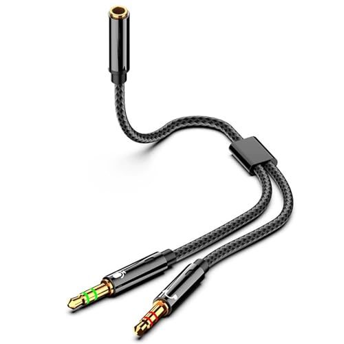 FamGift 3.5 mm 4極 3極 変換ケーブル 4極(メス)-3極(オス*2)イヤホン マイク オーディオ 変換ケーブル HI-FI ナイロンタイト編み デスクトップ/ノートパソコン(0.5 m)対応の画像