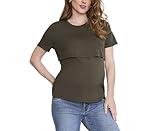 Motherhood Maternity Women's Short Sleeve Crew Neck Nursing Tee Shirt for Breastfeeding with Easy Access, Deep Depths, Large