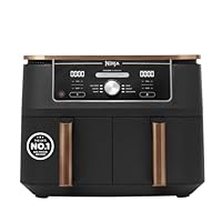 Ninja Foodi MAX Dual Zone Air Fryer, Amazon Exclusive, Tongs, 2 Drawers, 9.5L, 6-in-1, Use No Oil, Air Fry, Max Crisp, Roast, Bake, 8 Portions, Nonstick Dishwasher Safe Baskets, Copper/Black AF400UKCP