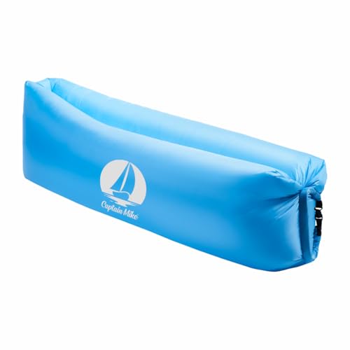 Captain Mike Air Sofa – Aufblasbares Sofa ohne Pumpe – Strandliege – Faltbar & Tragbar – inkl. Rucksack – 190×70 cm – für Strand, Garten, Reisen, Camping (Hellblau)