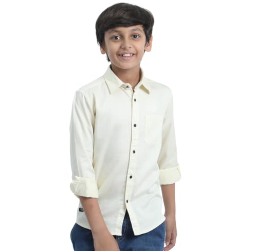 Image of Red Nine Rocket Science Boys' Solid Satin-Finish Poly Cotton Shirt | Single Pocket, Spread Collar, Long Sleeve, Casual