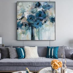 Peinture sur toile fleurs bleues : affiches et impressions abstraites 70x70