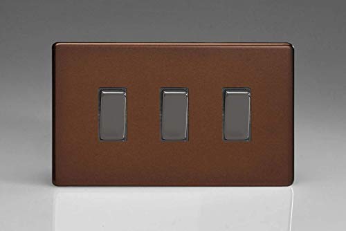 Image of Varilight 3-Gang 10A 1- or 2-Way Rocker Light Switch (Twin Plate) Mocha XDM93S