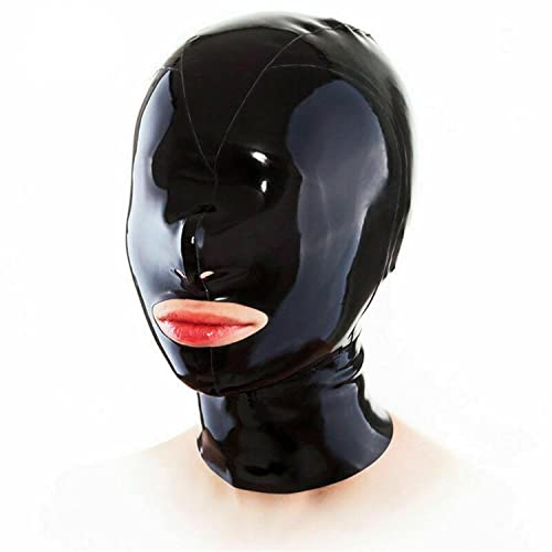RVLAUGOAA Latex Hood Back Zipper,Rubber HeadMask,Latex Head Cover,Unisex Cosplay Club Wear (S)