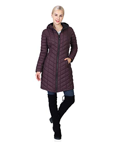 Outdoor Ventures Women's Lightweight Warm Winter Long Puffer Coat with Hood-Large,36"
