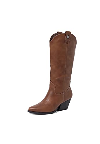 QUEEN HELENA Botas Camperas con Tacón Texanos Mujer X28-111 cuero, 36 EU