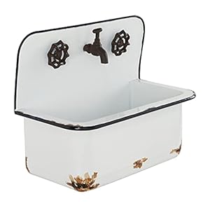 Deco 79 Metal Indoor Outdoor Wall Planter Indoor Outdoor Sink Hanging Planter with Bronze Hardware and Distressed Accents Set of 2 Plant Hanger 17 13W White