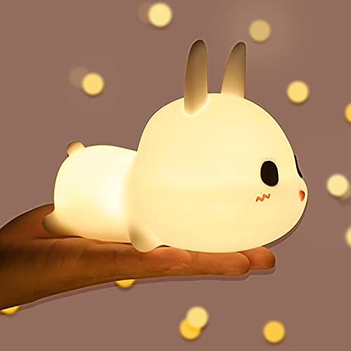 Uroczy króliczek lampka nocna dla dzieci, przenośna lampa ze zwierzętami do sypialni, zmieniające kolor światła z dotykowym sterowaniem, przenośna, bateria