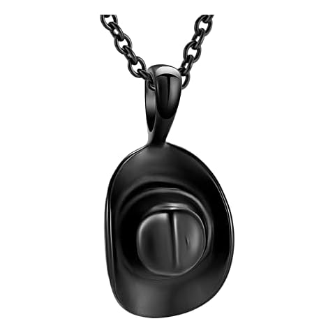 Cowboy Hat Cremation Urn Pendant Necklace for Ashes Stainless Steel Keepsake Memorial Ash Urn Jewelry for Men Women, Stainless Steel, No Gemstone Cover