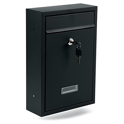 ZENO Wall Mounted Letter Box, Black, with Nameplate and 2 Keys