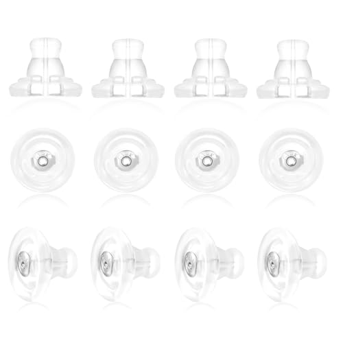 Lussgucc Earring Backs,12 pcs 18K Gold Silicone Earring Backs Replacements, Locking Earring Backs for Studs/Droopy Heavy Earring, No-Irritate Hypoallergenic Soft Clear Earring Backs (White Gold)