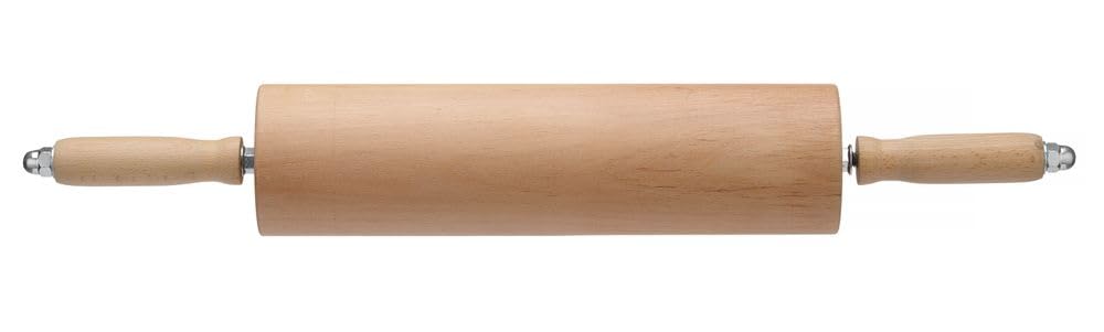 HENDI Nudelholz, mit Stahlschaft und Kugellagern, ergonomische Griffe, rollt besonders geschmeidig, für große Mengen Teig, Teigroller, ø75x640mm, Buchenholz, Stahl