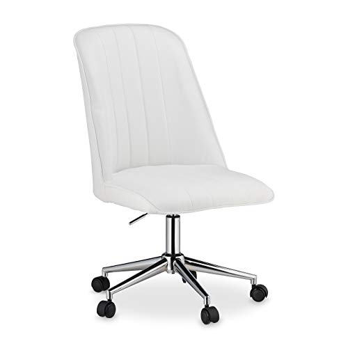 Preisvergleich Produktbild Relaxdays Bürostuhl, höhenverstellbar, drehbar, Gasdruckfeder, Stoffbezug, 100 kg belastbar, Schreibtischstuhl, weiß