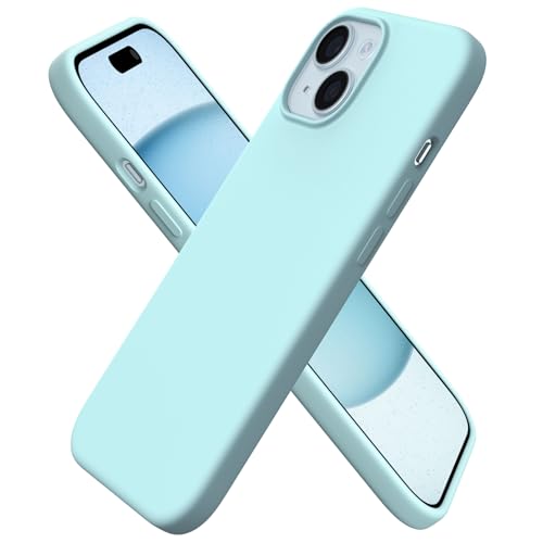 ORNARTO Compatible with iPhone 15 Plus Case 6.7", Slim Liquid Silicone 3 Layers Full Covered Soft Gel Rubber Cover Protective Phone Case with Anti-Scratch Microfiber Lining-Aqua Blue