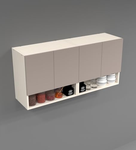 Image of SPECIALITY PANELS 4 Door Wall Cabinet with UV Profile Shutter | Wall Mounted Storage Cabinet for Kitchen Bathroom Living Room | Wooden Wall Cabinet Organizer Mocha Finish DIY Assembly