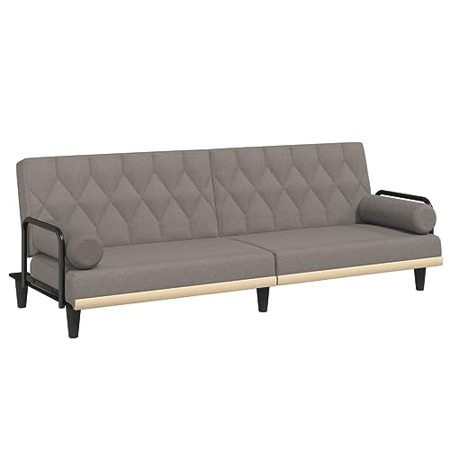 vidaXL Schlafsofa mit Armlehnen, Sofa mit verstellbaren Rückenlehnen, Couch für Wohnzimmer, Schlafcouch Bettsofa Sofabett, Taupe Stoff