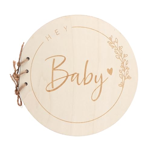 KQDRAVINE Livre d'or pour Fête Prénatale, avec Couverture en Bois, Souvenir Hey Baby Livre d'or pour Fille et Garçon, Livre de Souvenirs pour Baptême,...