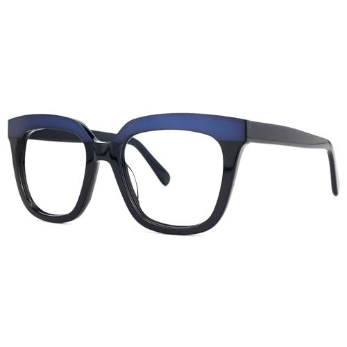 Image of Zeelool Oversize Square Eyeglasses Classic Full Rim Acetate Eyewear Frame for Women Men Milledge ZWA814760-03 Black-blue