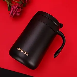 Leeonz Stainless Steel 500ml Thermos Cup Thermal Insulated Tea Coffee Mug with Handle Thermos Cup for Home Office Travel (Black)