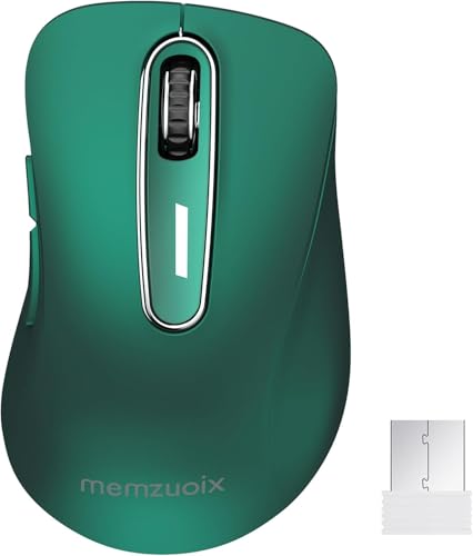 memzuoix Kabellose Maus 2.4GHz, Tragbare Optische Wireless Maus 1400 DPI mit Mini-USB-Empfänger, 5 Tasten und Batteriebetrieb für Laptop, Desktop, MacBook – Grün Dunkel 1
