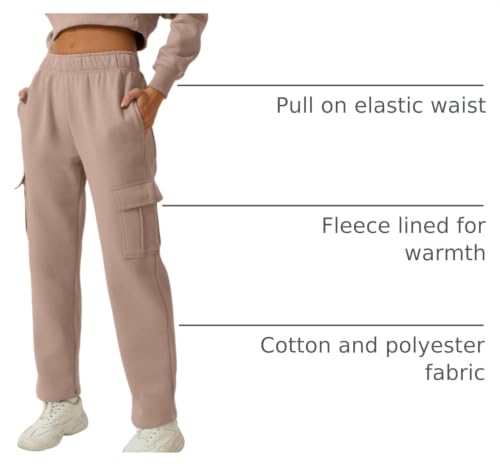 Image of QINSEN Baggy Medium Waist Elastic Sweatpants for Womens Casual Long Fleece Cargo Pants with Pockets