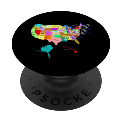 Camiseta de mapa de Estados Unidos con nombres de estado y capitales PopSockets PopGrip Adhesivo 🔥