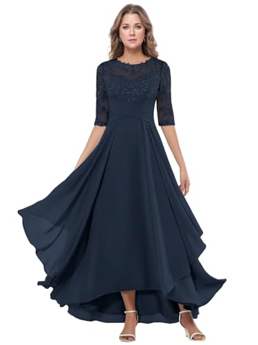 Long Sleeve Chiffon Mother of The Bride Dresses for Women Lace Appliques Ruffle Formal Evening Gowns for Women