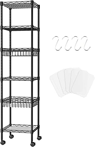 La mejor comparación de Rack de Cocina - los más vendidos. 49 Solerconm Estantería de Cocina de 6 Niveles con Ruedas,estantería de Almacenamiento Ajustable,Unidades de Estante de pie con cestas para Cocina, baño, lavandería