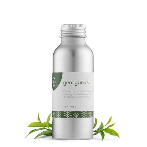 Georganics – Olio Collutorio Sbiancante Bio Oil pulling – Miscela che pulisce & Riduce Placca con Olio di Cocco Vergine e Bio - Vegan, senza SLS, Test Sugli Animali e Fluoro - Tea Tree - 100ml
