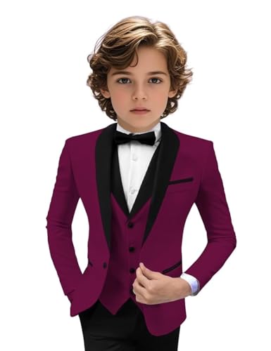 Image of Tuxedo Suits for Boys 3 Pieces Slim Fit Boys Formal Suit Dresswear Ring Bearer Outfit Blazer Vest Pants for Wedding Grooms