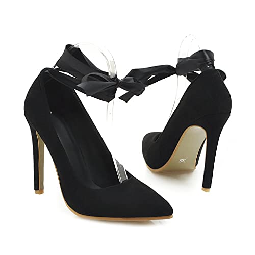 Shinelly Women Stiletto Pumps High Heels Pointed Toe Lace Up Pump3
