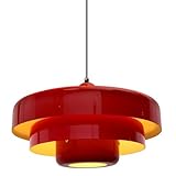 Qepeety Red Pendant Light, Industrial Metal Pendant Light Fixtures, 3-Layer Shade Design, 13.8-inch Dome, Red Finish, Kitchen Light Fixtures for Dining Table