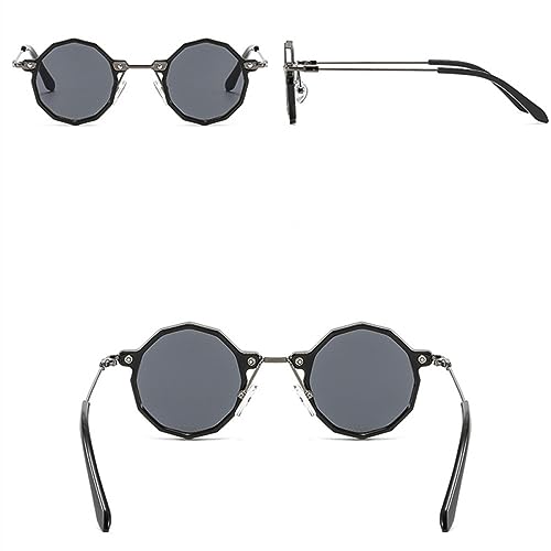 Gafas de sol retro de polígono redondo estilo punk con protección UV400 unisex 3
