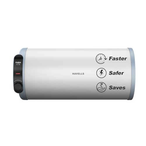 Havells Fabia Slim 10L Horizontal Left Storage Water Heater(Geyser)|Faster Heating|Safer to use|Saves electricity|Anti Rust Tank|Incoloy Element|7 Year Tank Warranty| Free Installation & Flexi Pipes