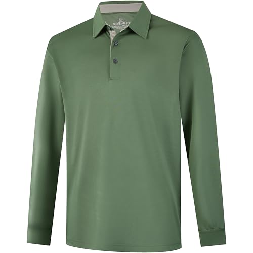 Image of Mens Golf Shirt Long Sleeve Moisture Wicking Dry Fit Performance Solid Pique Collared Golf Polo Shirts for Men