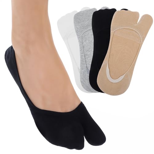 4 Pairs Flip Flop Socks, Women Tabi Socks Low Cut No Show Socks Elastic Short Sandal Sock for Men and Women