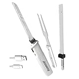 Jesweey Cordless Electric Carving Knife for Meat Slicing, Fish, Bread, Turkey, Ergonomic Handle, Serving Fork Included, Storage Case& Safety Lock