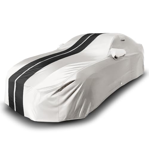 Image of Coverland Premium Plus Custom Fit Car Cover 1997-2019 Chevy Corvette C5, C6, C7 Waterproof All Weather Rain Snow UV Sun Hail Protector, Full Exterior Indoor Outdoor Car Cover Stripe(Light Gray /Black)