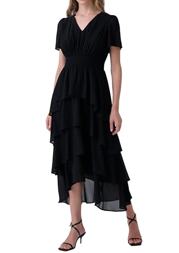 Olaesa Women's Chiffon Tiered Midi Dress Short Sleeve...