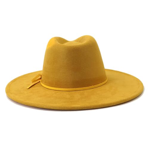Image of Fedora Hats for Women Man with Big Wide Brim Classic Suede Panama Hat Western Outdoor hat
