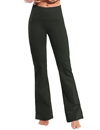 Bubblelime 29"/31"/33"/35"/37" 4 Styles Women's High Waist Bootcut Yoga Pants - Basic Nylon_Olivegray L-29 Inseam #TOP1