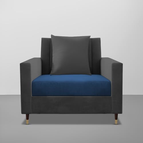 Image of Casaliving Garcia 1 Seater Sofa Set for Living Room (Blue Black Colour) Premium Fabric Sofa