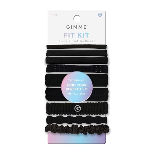 Gimme Beauty Fit Kit - Sample Pack with 5 Different Band Sizes - No-Snag Gentle Ties for All Hair Types - Trendy Accessories for Thick or Thin Hair - Black