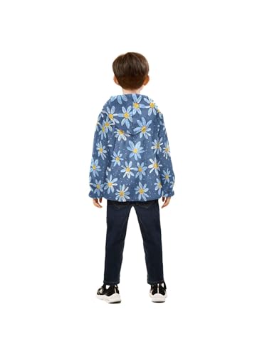 Blue Flowers Hand-drawn Style Girls Fleece Jacket Girls Fall Jacket Boys Coats Zip Up Hoodie Children Outerwear 2-10T4